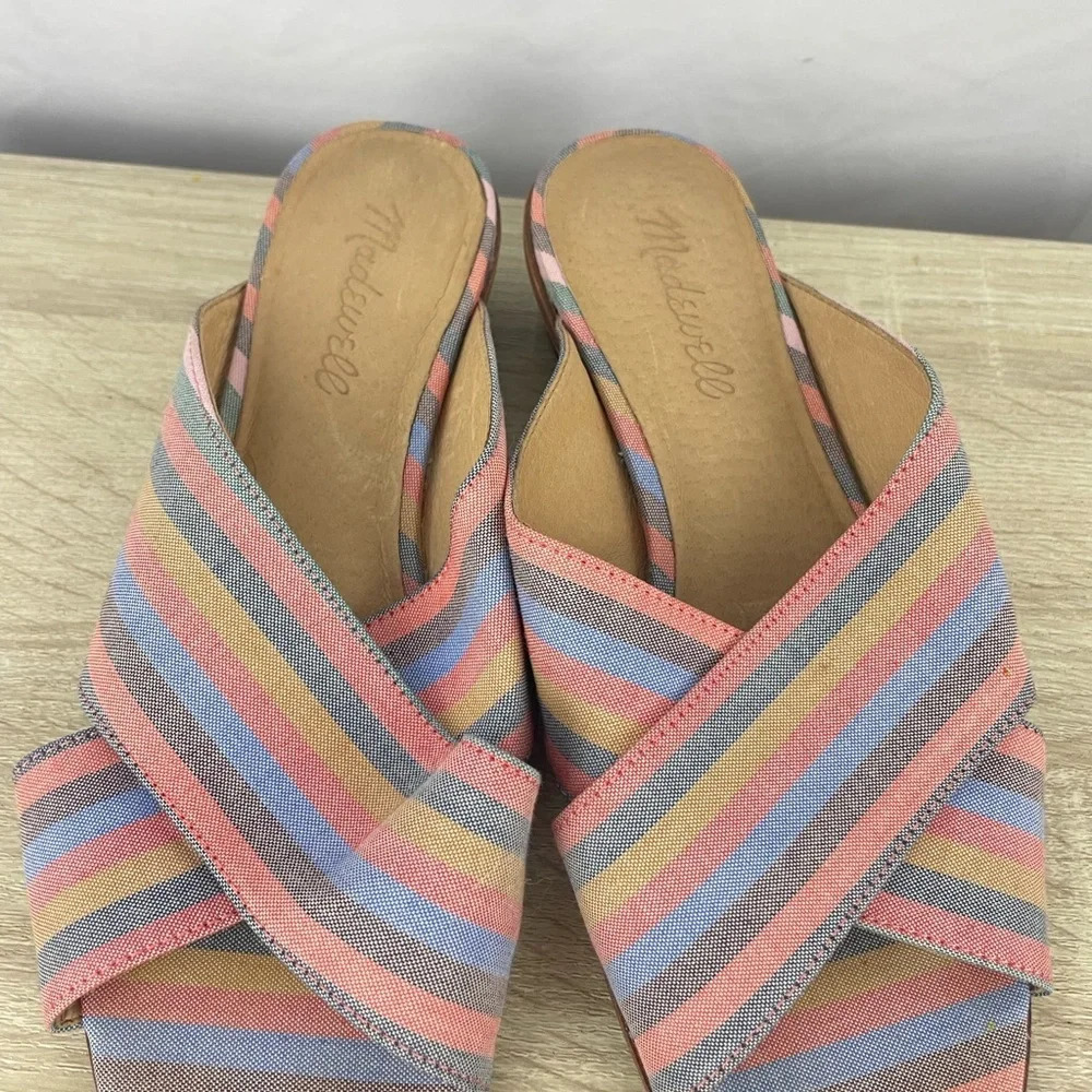 Madewell The Ruthie Crisscross Mule Sandals in Rainbow Stripe Womens Size 7.5 - Picture 7 of 10
